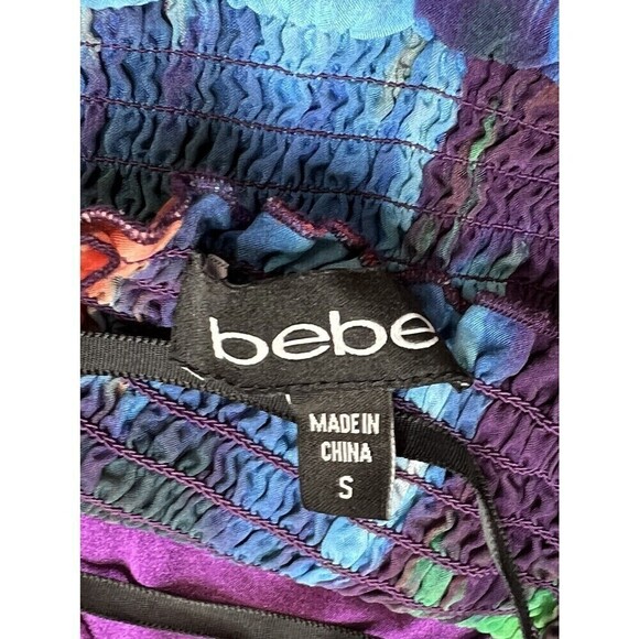 Bebe Women Sz Small 90s Y2K Boho Multicolor Babydoll Mini Dress Silk Blend - Picture 7 of 9